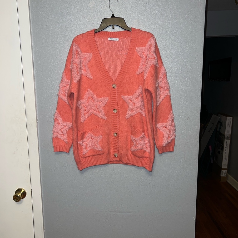 Sale🚨Women's Star Patterned Pink Cardigan - Picture 5 of 7